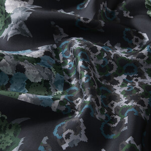 ipekevi - Dark Charcoal Lego Flower Silk Twill Scarf (1)