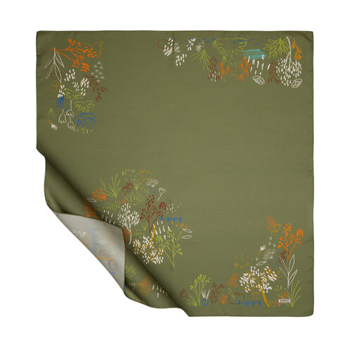 Green Pretty Garden Twill Silk Scarf