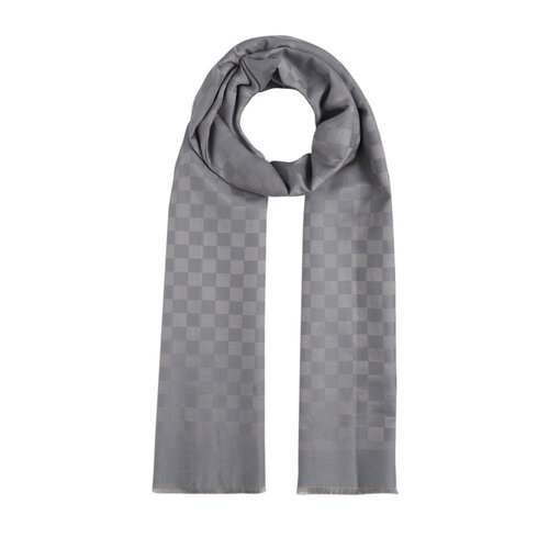 Dark Grey Checkered Cotton Silk Scarf 