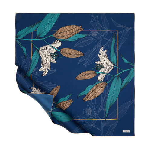 Dark Indigo Lily Twill Silk Scarf
