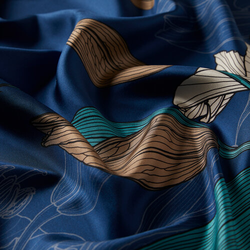 Dark Indigo Lily Twill Silk Scarf