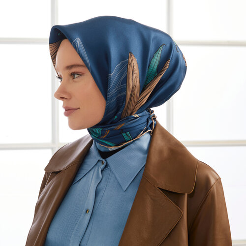 Dark Indigo Lily Twill Silk Scarf