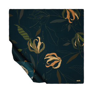 Dark Menthol Linden Patterned Twill Silk Scarf - Thumbnail