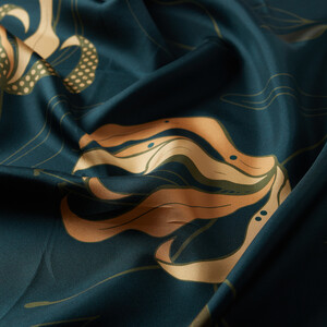 Dark Menthol Linden Patterned Twill Silk Scarf - Thumbnail