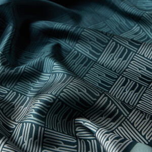 Dark Menthol Qufi Pattern Silk Twill Scarf - Thumbnail