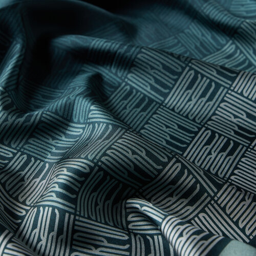 Dark Menthol Qufi Pattern Silk Twill Scarf