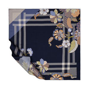 Dark Navy Maharajah Frame Twill Silk Scarf - Thumbnail