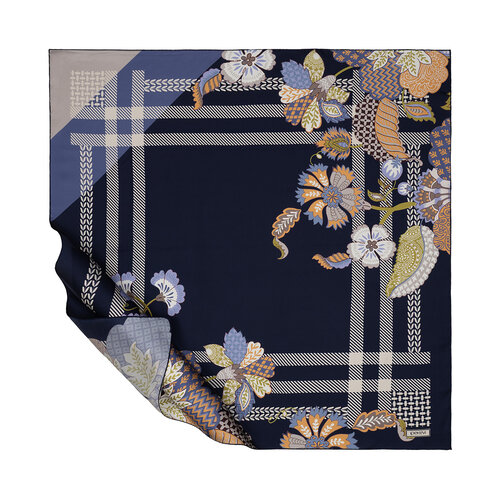 Dark Navy Maharajah Frame Twill Silk Scarf