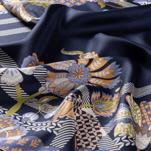 ipekevi - Dark Navy Maharajah Frame Twill Silk Scarf (1)
