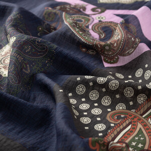 Dark Navy Palace Way Print Tencel Scarf - Thumbnail