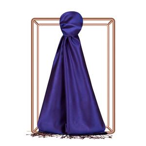 Dark Sax Blue Reversible Silk Scarf - Thumbnail