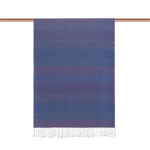 Denim Blue Block Striped Reversible Silk Scarf - Thumbnail