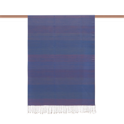 Denim Blue Block Striped Reversible Silk Scarf