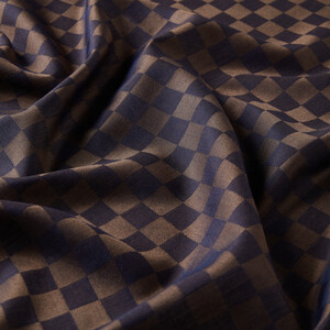 Denim Blue Checkered Cotton Silk Scarf - Thumbnail