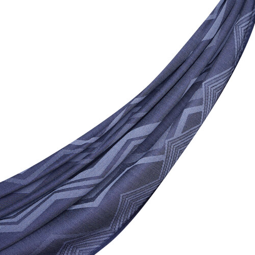 Denim Blue Ethnic Zigzag Wool Silk Scarf