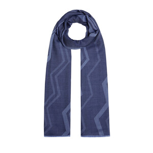 ipekevi - Denim Blue Ethnic Zigzag Wool Silk Scarf (1)