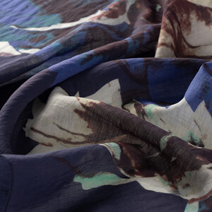 Denim Blue Florescence Print Tencel Scarf - Thumbnail