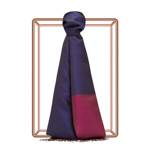 Denim Blue Fuchsia Reversible Silk Scarf - Thumbnail