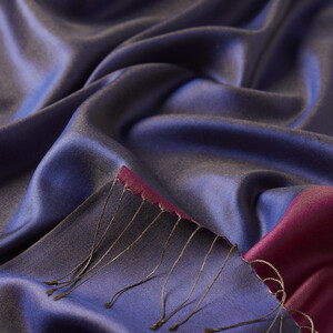 Denim Blue Fuchsia Reversible Silk Scarf - Thumbnail