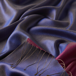 Denim Blue Fuchsia Reversible Silk Scarf - Thumbnail