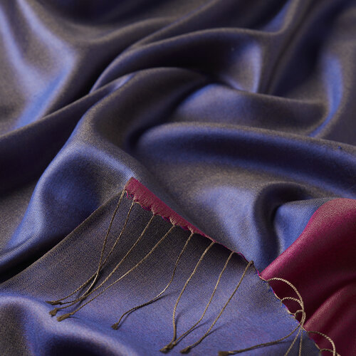 Denim Blue Fuchsia Reversible Silk Scarf