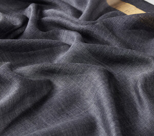 Denim Blue Gold Striped Wool Silk Scarf - Thumbnail