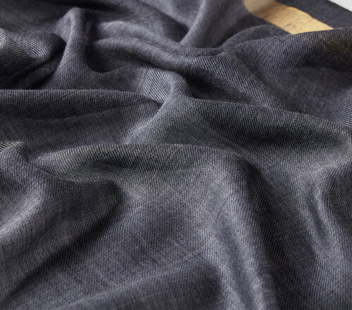 Denim Blue Gold Striped Wool Silk Scarf