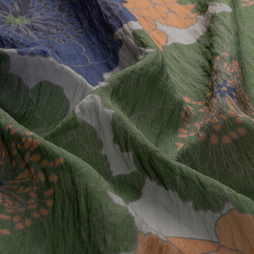 Denim Blue Green Hydrangea Print Tencel Scarf
