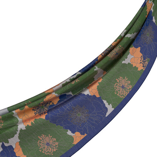 Denim Blue Green Hydrangea Print Tencel Scarf