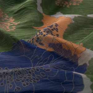 Denim Blue Green Hydrangea Print Tencel Scarf - Thumbnail