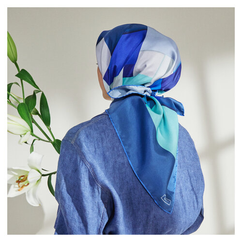 Denim Blue Lego Print Silk Twill Scarf