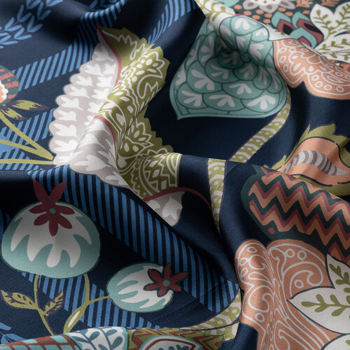 Denim Blue Maharajah Twill Silk Scarf