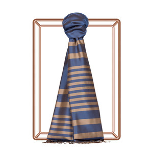Denim Blue Meridian Striped Silk Scarf - Thumbnail