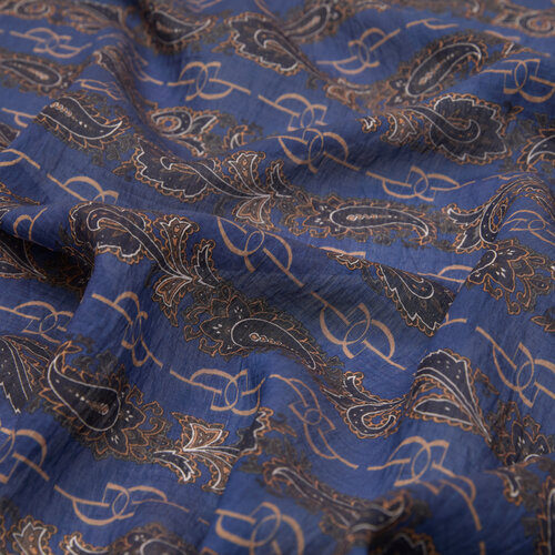 Denim Blue Mink Monogram Print Tencel Scarf