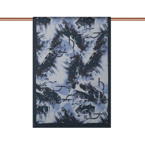 Denim Blue Mono Brush Print Tencel Scarf 