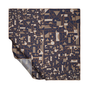 Denim Blue Mosaic Patterned Twill Silk Scarf - Thumbnail