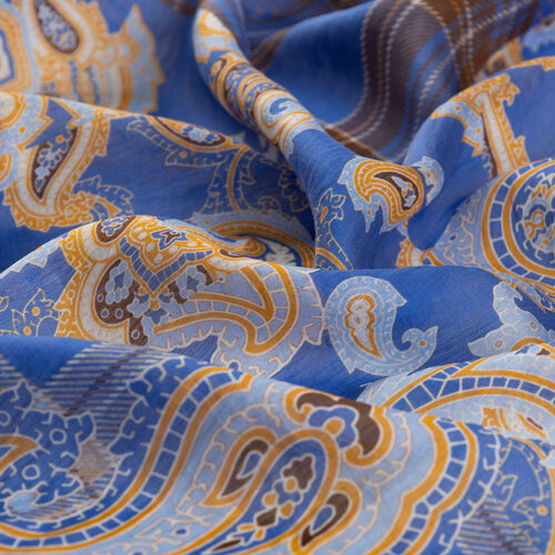 Denim Blue Patchwork Print Tencel Scarf