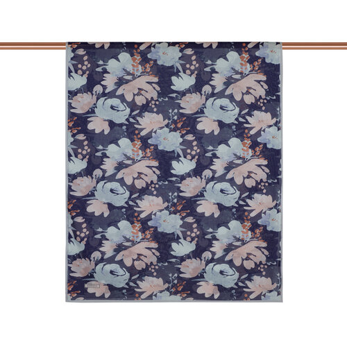 Denim Blue Peony Patterned Cotton Scarf 
