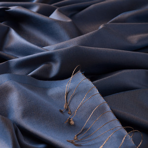 Denim Blue Plain Silk Scarf - Thumbnail