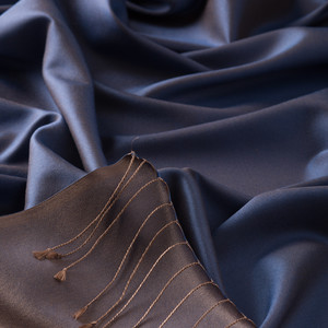 Denim Blue Reversible Silk Scarf - Thumbnail