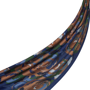 Denim Blue Soulful Blooms Tencel Print Scarf - Thumbnail