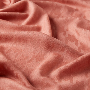 Dry Rose Houndstooth Patterned Wool Silk Scarf - Thumbnail