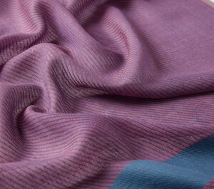 Dry Rose Petrol Bordered Wool Silk Scarf - Thumbnail