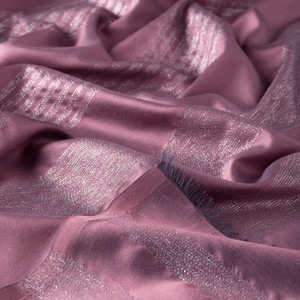 Dry Rose Thin Lurex Striped Silk Scarf - Thumbnail