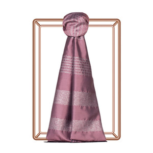 Dry Rose Thin Lurex Striped Silk Scarf - Thumbnail