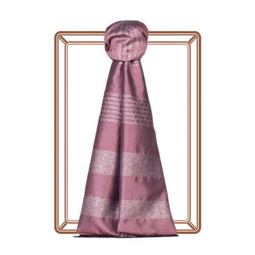 Dry Rose Thin Lurex Striped Silk Scarf