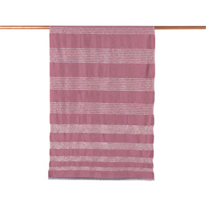 Dry Rose Thin Lurex Striped Silk Scarf - Thumbnail