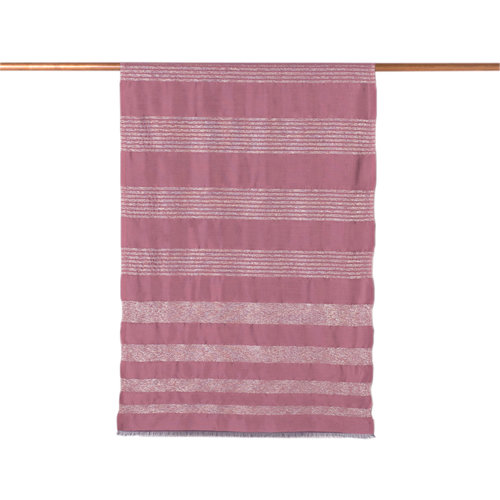 Dry Rose Thin Lurex Striped Silk Scarf