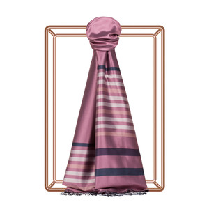 Dry Rose Thin Meridian Striped Silk Scarf - Thumbnail