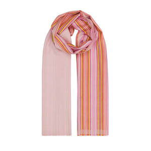 Dusty Pink Rainbow Striped Cotton Silk Scarf - Thumbnail